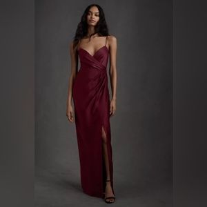 BHLDN Freya Satin Dress in Burgundy